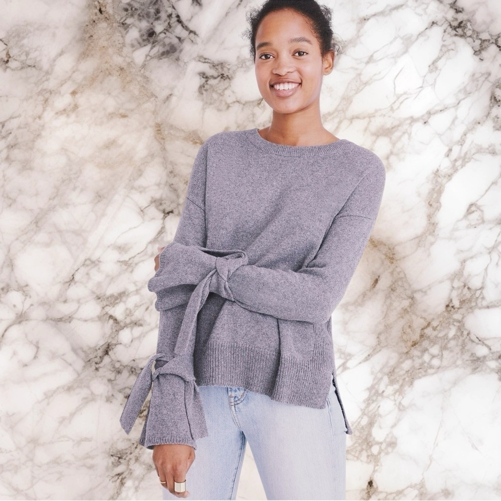 Madewell ‘Tie-Cuff Pullover Sweater’ in “Heather Medium Grey” Size XS
